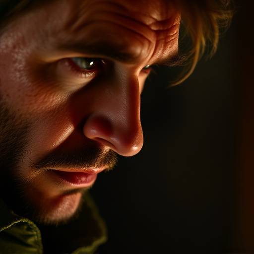 A close-up of an actor deeply immersed in a scene study exercise.