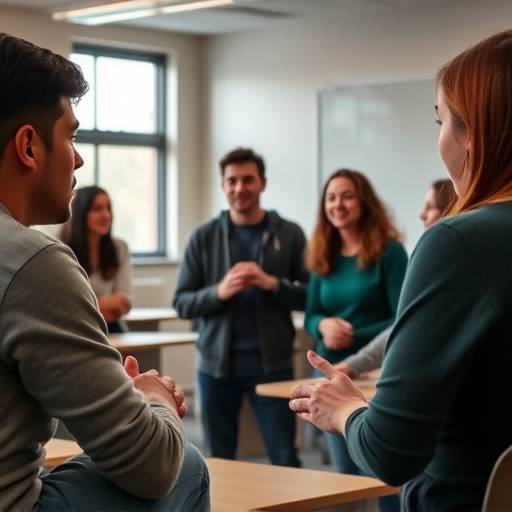 Acting students engaged in an improv exercise during class.