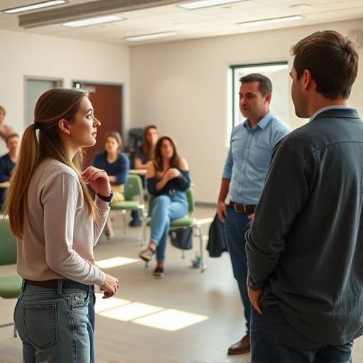Acting students improvising a scene during class.